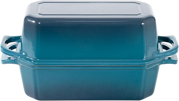 Flavehc Bread Pan Cast Iron Loaf Pan with Lid Bread Loaf Pan 8.5x4.5 Inch Loaf Pan Enameled Cast Iron Sourdough Loaf Pan, DarkCyan