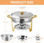 4.8 QT 4PC Chafing Dishes for Buffet with Lid, Round Chafing Dishes for Buffet, Catering Supplies Buffet Display, Serving Trays for Gatherings, Stainless Steel Food Wamer Server for Wedding (4)
