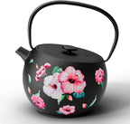 Toptier Teapot with Removable Infuser, Cast Iron Tea Kettle Stovetop Safe, Solid Geometry Ball Design Tea Pot Coated with Enameled Interior for 32 Ounce (950 ml), Morning Glory