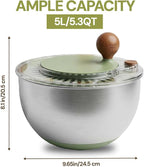 5.3QT Stainless Steel Salad Spinner - Large Salad Spinner with Non-Slip Base, Drain Hole and Stop Button- Dish Washer Safe Vegetable Spinner