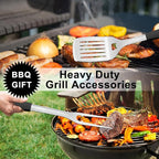 Beijiyi 2-Piece Heavy Duty BBQ Grill Tools Set, Professional Stainless Steel Grilling Spatula & Fork with Full Tang Silicone Handle, Outdoor Grill Accessories for Barbecue Cooking