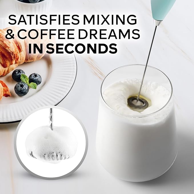 Zulay Kitchen Powerful Milk Frother Wand With 4 AA Duracell Batteries - Ultra Fast Handheld Drink Mixer - Electric Whisk Foam Maker for Coffee, Lattes, Cappuccino, Matcha & Creamer - Cupcake