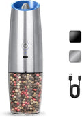 Rechargeable Electric Salt And Pepper Grinder Set, Automatic Gravity Electric Salt And Pepper Grinder Set, Adjustable Roughness, Led Light, 1 Pack, (Silver)