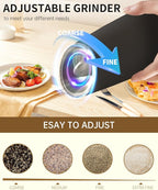 CIRCLE JOY Rechargeable Electric Salt and Pepper Grinder Set Gravity Salt and Pepper Mills Set with LED Light, No Battery Needed, Adjustable Coarseness, Washable 135ml Container, Black