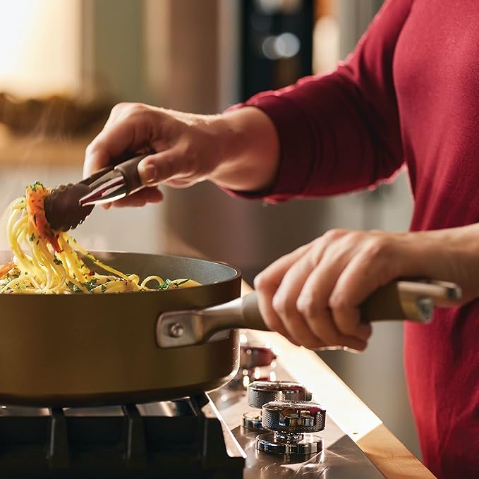 Anolon Advanced Home Hard Anodized Nonstick Divided Grill and Griddle Pan, 12.5 Inch, Bronze