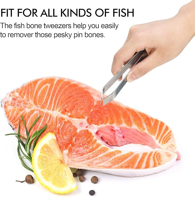 ZAUGONTW Fish Bone Tweezers, Professional Stainless Steel Flat and Slant Pliers Set for Kitchen Salmon Trout, 1 SET