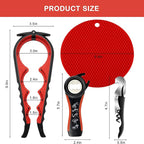 Jar Opener for Weak Hands, Seniors with Arthritis, 5 in 1 Multi Function Bottle Opener Lid Opener For Arthritic Hands with Non Slip Rubber Jar opener Gripper Pad and Corkscrew Wine Opener(RED)