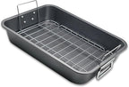 Roasting Pan With Rack 11" x 15" - Non Stick Large Roaster Pan and Flat Rack with Foldable Handles - Roasting Pans for Ovens to Elevate Food for Even Heating - Dishwasher Safe Turkey Roast Pot