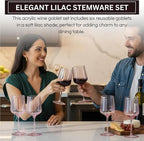 Khen Acrylic Lucia Stemmed Goblets - Unbreakable Wine Glasses Reusable Drinking Cups Dishwasher Safe Elegant Stemware for Cocktail Champagne | Kitchen Bar Party | Set of 6 |14oz | Lilac