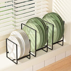 Metal Drying Rack, 3 Pack Inside Cabinet Plate Holders Organizers, Upright Dish Racks for Countertop and Cupboard, Large Capacity, Black (20x16x11.5 cm Each)