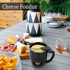 BSTKEY 230ML Personal Chocolate Fondue Mug Set, Ceramic Butter Warmer Set, Mini Melt Hot Pot Cup Set for Cheese Chocolate Butter Caramel, with 2 Forks (Black)