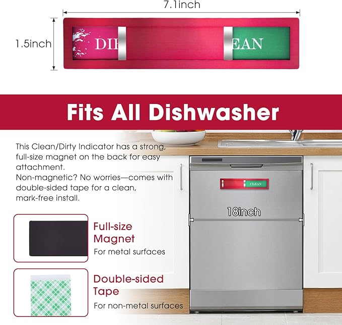 Christmas Red Dishwasher Magnet Clean Dirty Sign - Festive Clean/Dirty Indicator with 304 Stainless Steel Magnet & Strong Adhesive Tape - Holiday Home Gift for Kitchen Organization(Red-05)