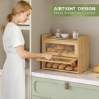 JANSNIMEN Large Bread Box for Kitchen Countertop Wooden Double Layer Breadbox Organizer with Window Vintage Farmhouse Bread Storage Container for Homemade Bread (Natural Bamboo)