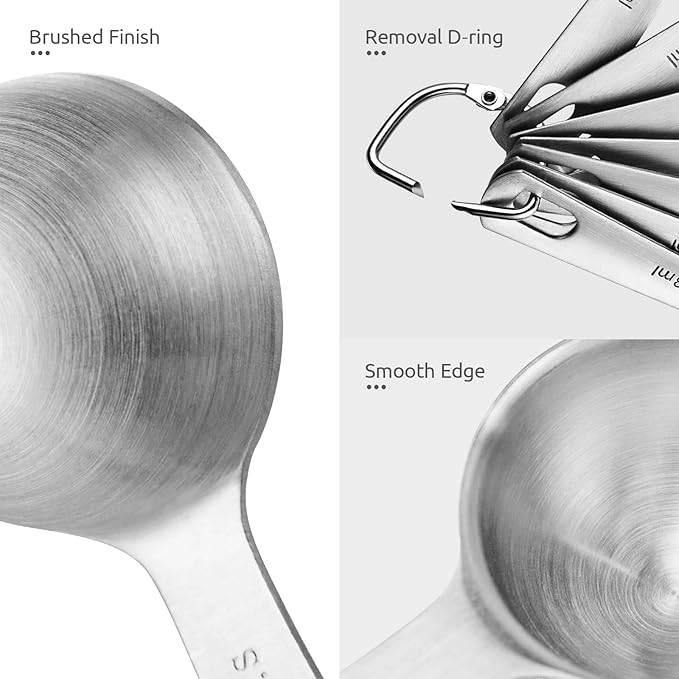 U-Taste 18/8 Stainless Steel Measuring Spoons Set: 7 Piece - 1/8, 1/4, 1/2, 3/4 tsp, 1 tsp, 1/2 & 1 tbsp for Dry & Liquid Ingredients