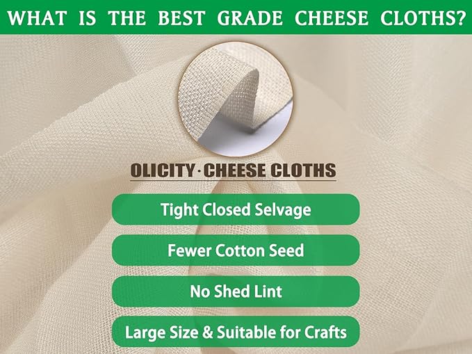 Olicity Cheese Cloths, Grade 100, 36x36Inch, Reusable Cheese Cloth with Closed Edges Fabric Fine Mesh Cloth, Unbleached Cotton Muslin Cheesecloth for Straining, Cooking, Yogurt, Herbs,Crafts - 9 Sq.Ft