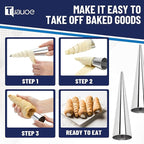 Cream Horn Molds for Baking, 23pcs Horn Forms Set, Non-stick Stainless Steel 15pcs Cone Shaped with Cleaning Brush, Piping Tip, Piping Bag, for ice Cream Cones, Puff Pastry, Baking Cones