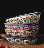 Red Daisy Flower Vintage Style Ceramic Bakeware Casserole Dish Baking Pan Lasagna Pans Baking Dish with Handles for Oven/Cooking/Kitchen-1 PCS, 60 OZ