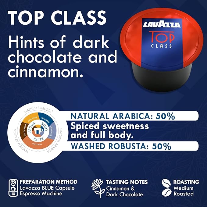 Lavazza Blue Coffee Capsules Variety Pack – 100 Count (50 Pods Each) – Includes Top Class & Caffè Crema Blends – Compatible with Lavazza LB Espresso Machines Only – Premium Italian Coffee