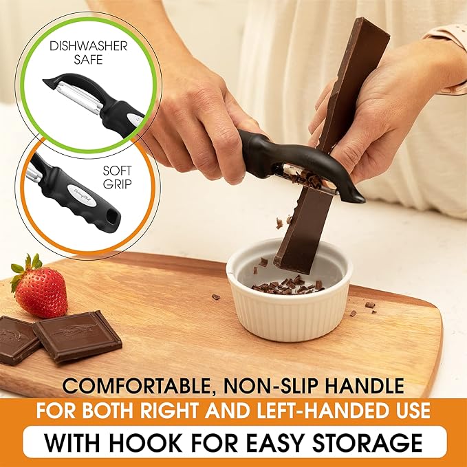 Spring Chef Professional Box Grater, Large & Premium Swivel Vegetable Peeler, Black - 2 Product Bundle