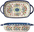 Vintage Style Tulip Flower Pattern Ceramic Bakeware Casserole Dish Baking Pan Lasagna Pans Baking Dish with Handles for Oven/Cooking/Kitchen-1 PCS-22 OZ