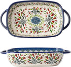 Vintage Style Tulip Flower Pattern Ceramic Bakeware Casserole Dish Baking Pan Lasagna Pans Baking Dish with Handles for Oven/Cooking/Kitchen-1 PCS-22 OZ