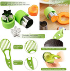 18pcs Melon Baller Scoop Set, FODIENS 4 In 1 Stainless Steel Fruit Slicer Peeler Set, Avocado Slicer Orange Peeler Fruits Vegetables Carving Tools Set with Mini Fruit Cookie Cutters Set