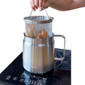 Saltlas 304 Stainless Steel Deep Fryer Pot with Basket and Oil Strainer, Double Bottom for Even Heating, Bacon Grease Container for Kitchen and Camping, Japanese Tempura Fryer, 2L (2Qt/68oz)