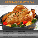 JY COOKMENT Granite Roaster Pan, 18' Enameled Roasting Pan with Domed Lid. Oval Turkey Roaster, Great for Chicken, Lamb, Vegetable. Dishwasher Safe Cookware Fit for 18Lb Turkey