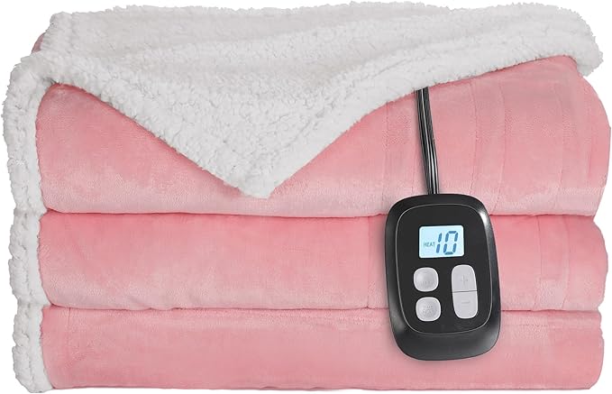 Electric Heated Blanket Full Size - 72"x84", Soft Flannel Heating Blanket, 10 Heating Levels, 1-12 H Auto Shut Off, Breathable Warm and Washable for Bed, Light Pink