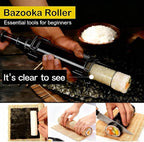 Sushi Making Kit – Clear Sushi Bazooka Roller & Bamboo Sushi Rolling Mat, Easy DIY Sushi Maker Tool Set for Beginners, Homemade Sushi Rolls for Kitchen & Party (Clear Black)