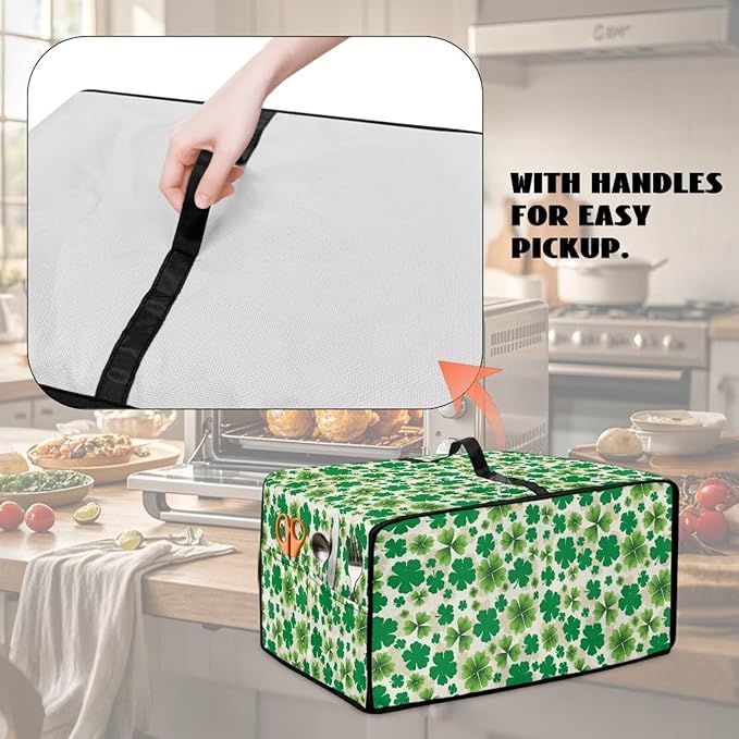 Four Leaf Clover Print St. Patrick's Day Toaster Oven Cover Anti Scratch Microwave Cover for Kitchen Countertop Appliance Dust Protector Decorative Oven Accessories, Green, L