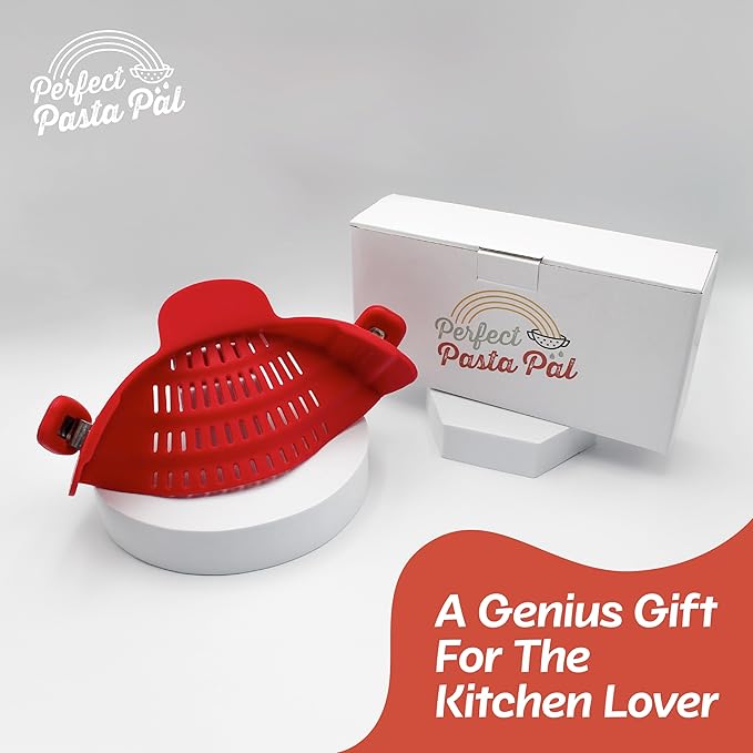 PERFECT PASTA PAL Clip-on Strainer for Pots - Silicone Pasta - Heat Resistant, Space Saving Colander for Kitchen - Dishwasher Safe Pot Strainer - Cooking Essentials and Home Must Haves