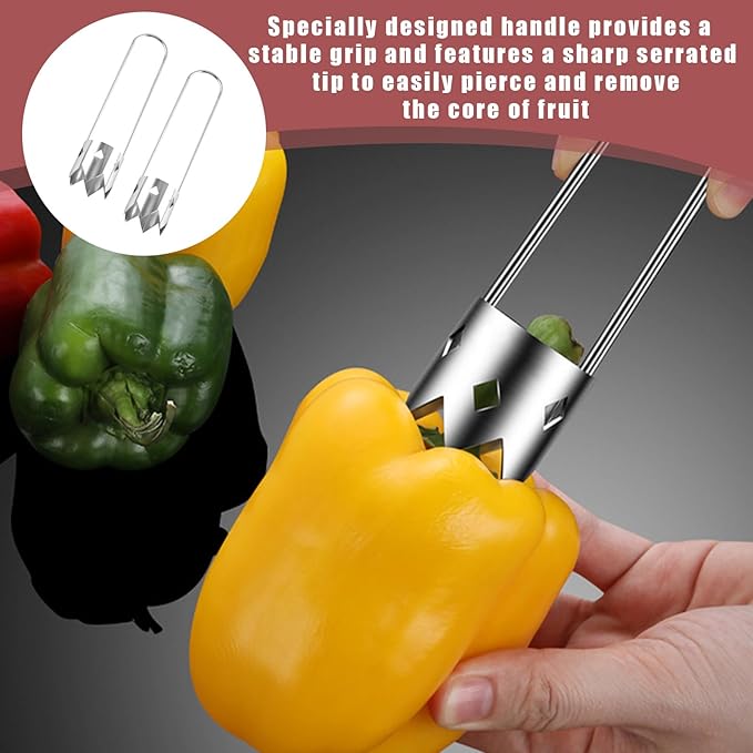 2 Pcs Pepper Corer,Multifunctional Fruit And Vegetable Core Remover,Stainless Steel Fruit And Vegetable Tool,Bell,Corer Tool Kitchen For Pepper, Pineapple, Pear, Apple Corer