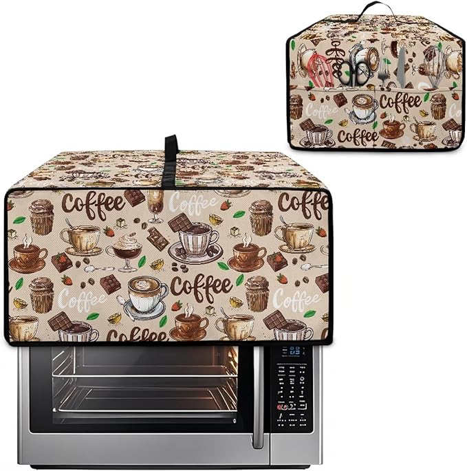 Coffee Chocolate Cake Print Toaster Oven Cover with Top Handle, Heavy Duty Dust-proof Microwave Oven Cover Compatible with Most Toasters Ovens (Large-14.5 * 18.46 * 9 inches)