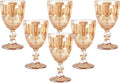 Vintage Wine Glasses Set of 6, 10 Ounces Colored Glass Water Goblets, Unique Embossed Pattern High Clear Stemmed Glassware Wedding Party Bar Glass Drinking Cups Floral Amber