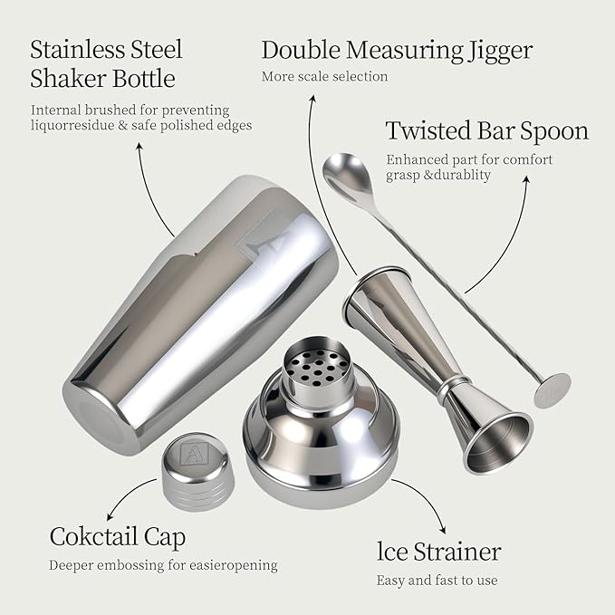24oz Cocktail Shaker Set with 1 oz 2oz Jigger - Monogramm Initials Martini Shaker Set - 304 Stainless Steel Bar Shaker for Margarita,Mojito-Personalized Gift for Friend,Husband-G