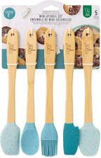 Core Kitchen 8.25" 5pc Silicone Mini Utensil Set with Bamboo Handles - Speckle French Blue, Muted Teal, Macaron