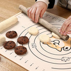 Silicone Pastry Mat 24"*16" Extra Thick Non Stick Baking Mat Food Grade Silicone Dough Rolling Bake Mat with Edge Heightening Cartoon Beige