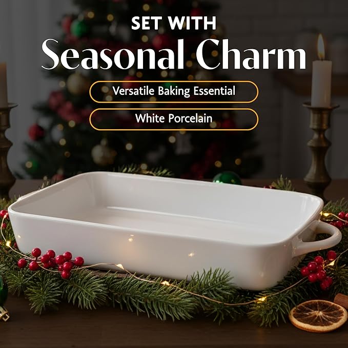 BIA Cordon Bleu Taos Rect Baker, Set of 2-6 Qt & 4 Qt Porcelain Dishes with Handles, Classic Style for Family Cooking & Entertaining, Great for Gifting - Microwave, Oven & Dishwasher Safe Bakeware