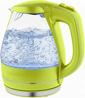 OVENTE Electric Kettle, 1.5L Borosilicate Glass Countertop Water Heater and Boiler for Coffee or Tea, BPA-Free, Auto Shut-Off, Boil-Dry Protection, Removable and Washable Spout Filter, Green KG83G