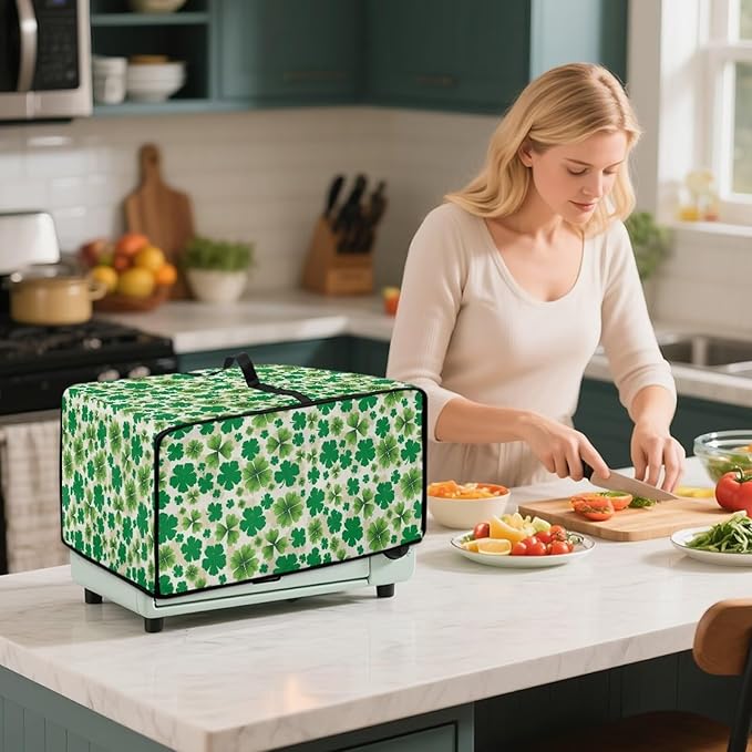 Four Leaf Clover Print St. Patrick's Day Toaster Oven Cover Anti Scratch Microwave Cover for Kitchen Countertop Appliance Dust Protector Decorative Oven Accessories, Green, S