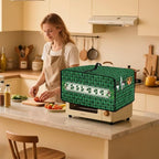 Shamrock Gnome Dog Print Toaster Oven Cover for St. Patrick's Day Decor, Checkered Pattern Microwave Cover for Kitchen Countertop Appliance Dust Protector Oven Accessories, Green, L