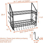 VyGrow 28 Inch Pot Rack Wall Mounted, 2 Tier Pots and Pans Organizer with 20 Hooks and 6 Pot Lid Holders, Heavy Duty Steel Pot and Pan Hanger for Kitchen Cookware Utensils Storage 34.7" Lx13 Wx26.4 H