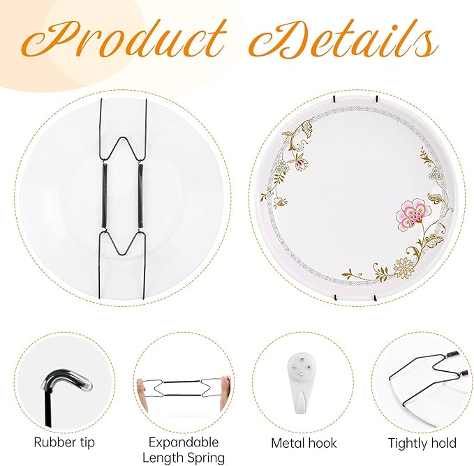 Bilillo 9-Piece Stainless Steel Wall Plate Hangers, 6/8/10 Inch Invisible Decorative Wire Plate Holders with 9 Pieces Wall Hooks for 6 to 11 Inch (Black)