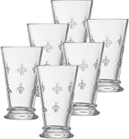 French Bee Highball Glasses | Set Of 6 | Clear Drinking Glass 13 OZ, Old Fashioned Glasses with Bees Embossed Design, Fine Crystal French Glassware, Drinking Glasses, Heavy Water & Juice Glasses Gift