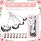 25 Set Pink Heart Shaped Measuring Spoons Stainless Steel Measure Tea Spoons for Bridal Shower Wedding Gift Birthday Tea Party Souvenirs for Guests with Individual Package (Elegant)