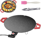 Non-Stick Electric Indoor Grill Pan - 1500w Portable Electric Korean Bbq Grill, Multifunctional Nonstick Smokeless Round Griddlewith Temperature Control,Include Oil Brush,Food Tongs
