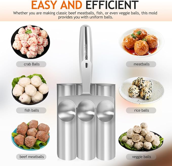 1 Set Stainless Steel Triple Row Meatball Maker Tool Efficient Meatball Mold for Cooking Versatile Kitchen Gadget for Shrimp Cookie Dough and Rice Balls