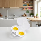 1Pc White Egg Poacher, Microwave Egg Boiler Poacher, 2 Cavity Nonstick Poached Egg Maker With Lid, Egg Poacher Microwave Egg Cooker, Double Drain Poached Egg Cups Cookware（13 * 5cm）