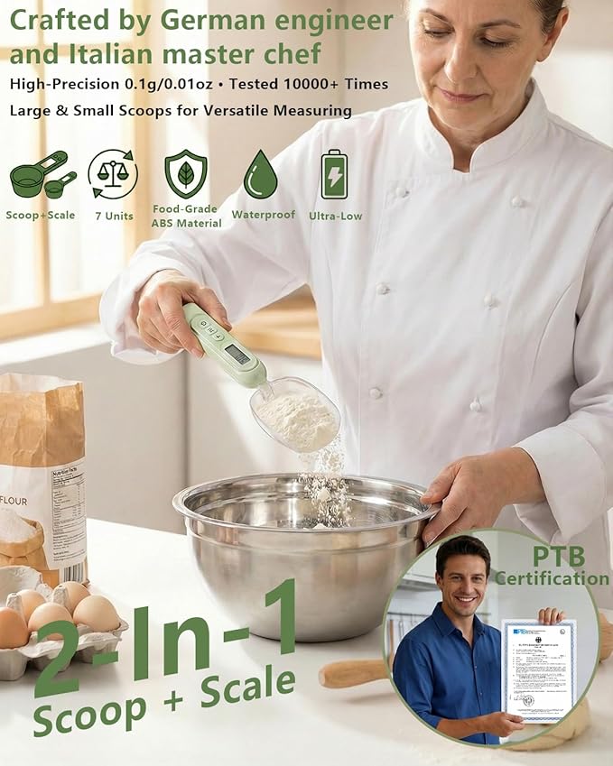 2026 Upgraded 2-In-1 Digital Measuring Spoon 【High-Precision 0.01oz/0.1g · Tested 10000+】 Baking Scale 【7-Unit】 Digital Kitchen Scale for Baking, Gram Scale for Weight Loss, Large & Small Scoop, Green